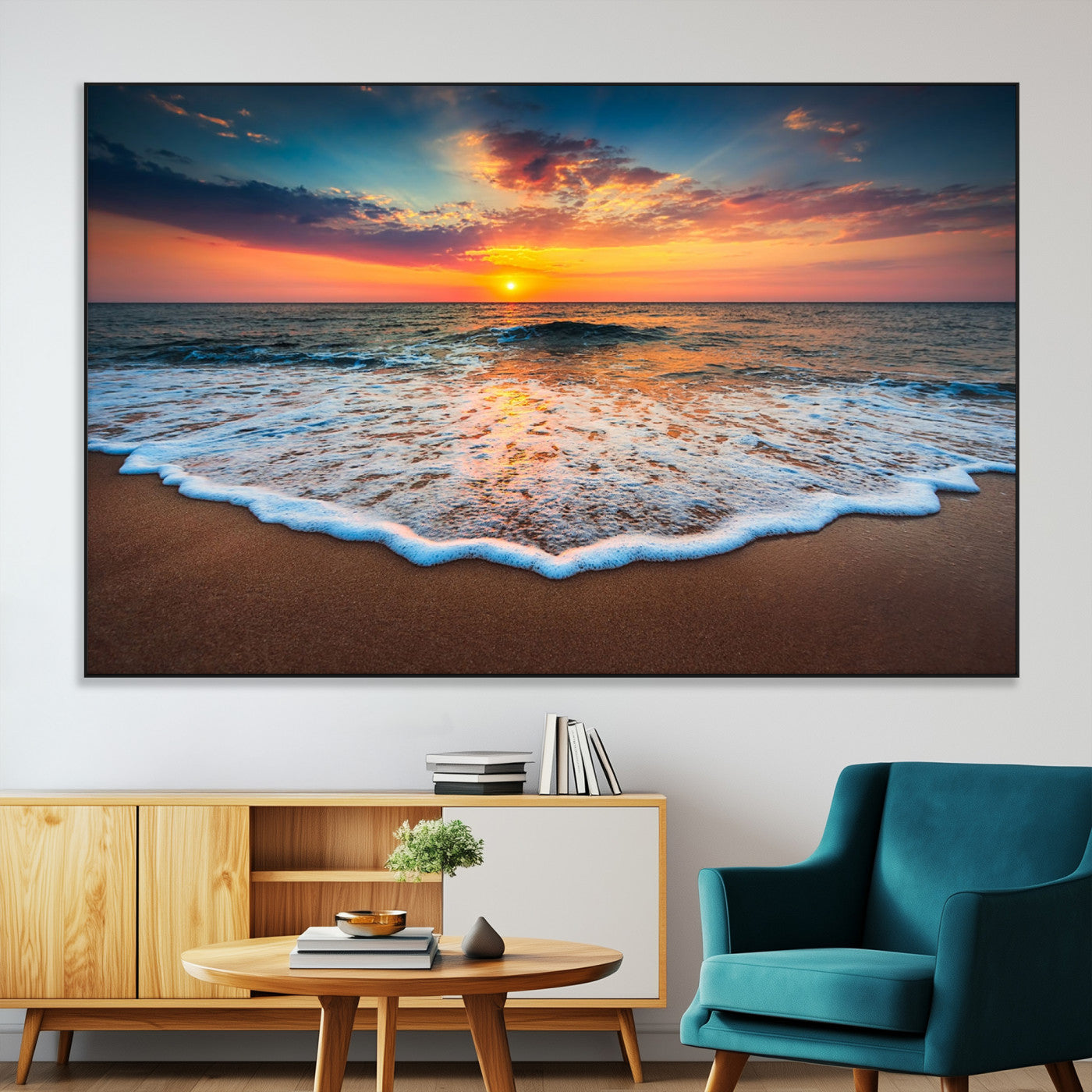 87032-MGV-CV-36X24-Ocean Sunset Wall Art – Stunning Beach Canvas Print with Vibrant Sky, Calm Waves, and Golden Horizon, Perfect Coastal Decor for