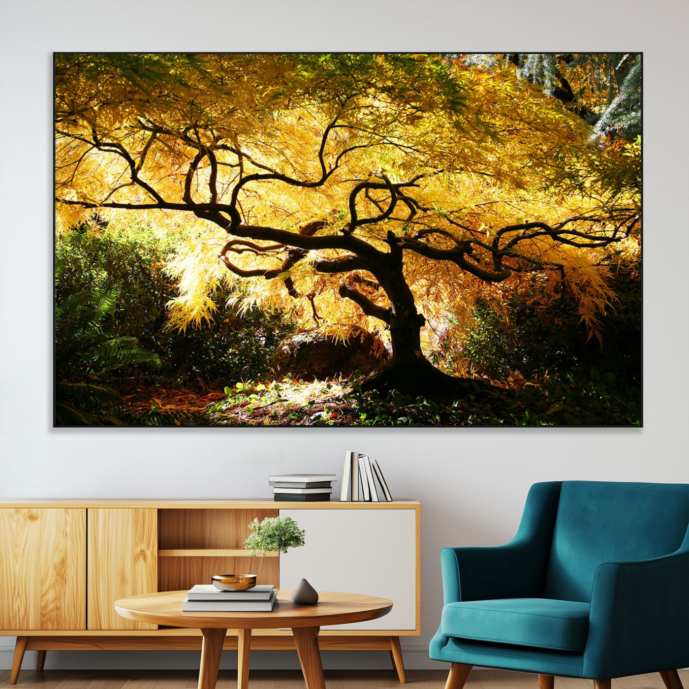 19067-MGV-CV-36X24-Golden Canopy Wall Art – Panoramic Autumn Tree Canvas Print, Warm Seasonal Decor for Living Room, Office or Garden Space