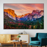 24519-MGV-CV-36X24-Yosemite Valley Sunset Wall Art – Majestic Mountain Landscape with Waterfall and Vibrant Sky, Nature Photography for Home or