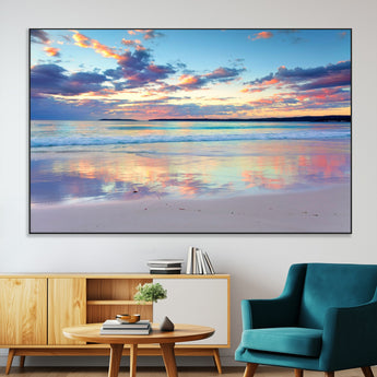 64882-MGV-CV-36X24-Tranquil Sunset Beach Wall Art – Panoramic Ocean Reflection Canvas Print, Calm Coastal Decor for Bedroom, Living Room or Office