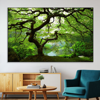 18094-MGV-CV-36X24-Emerald Canopy Wall Art – Panoramic Lush Green Tree Canvas Print, Serene Nature Decor for Office, Living Room or Meditation Space