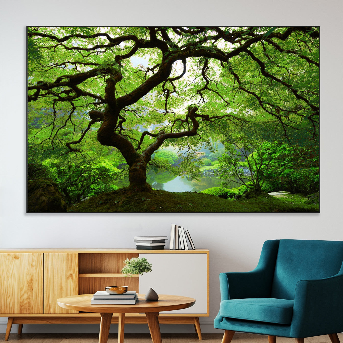 18094-SEG-FC-51X34_Oversize-Emerald Canopy Wall Art – Panoramic Lush Green Tree Canvas Print, Serene Nature Decor for Office, Living Room or Meditation Space