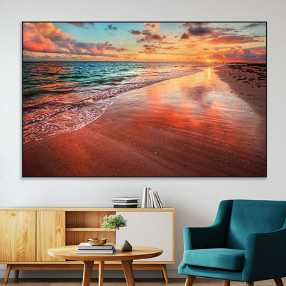 77723-MGV-CV-36X24-Sunset Beach Wall Art – Vibrant Ocean Canvas Print, Coastal Landscape Decor for Living Room, Bedroom or Office, Relaxing Tropical