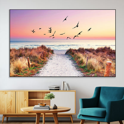 54411-MGV-CV-36X24-Coastal Path Sunrise Wall Art – Serene Ocean Canvas Print, Beach Landscape Decor for Living Room, Bedroom or Office, Peaceful