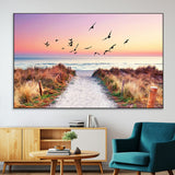 54411-SEG-FC-51X34_Oversize-Beach Path with Birds Wall Art – Coastal Sunset Ocean Canvas Print, Seaside Nature Landscape Photography for Living Room, Bedroom