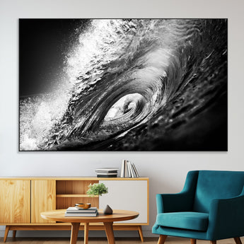 22702-SEG-FC-51X34_Oversize-Black and White Ocean Wave Wall Art – Powerful Surf Curl Photography Canvas Print, Modern Coastal Decor for Living Room, Office or
