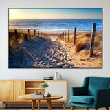 31889-SEG-FC-51X34_Oversize-Sandy Beach Pathway Wall Art – Coastal Dune Fence and Ocean View Canvas Print, Relaxing Seaside Landscape Decor for Living Room or