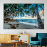 39679-SEG-FC-51X34_Oversize-Tropical Palm Beach Wall Art – Serene Ocean Canvas Print with Palm Trees and Rocks, Coastal Paradise Decor for Living Room or