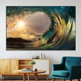 38256-SEG-FC-51X34_Oversize-Ocean Wave Wall Art – Stunning Sunrise Through Curling Wave Canvas Print, Coastal Surf Photography Seascape Decor for Living Room,