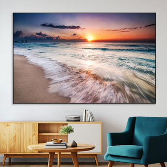99906-SEG-FC-51X34_Oversize-Morning Tide Canvas Print – Soft Sunrise Ocean Waves Wall Art, Coastal Serenity Decor for Home & Office