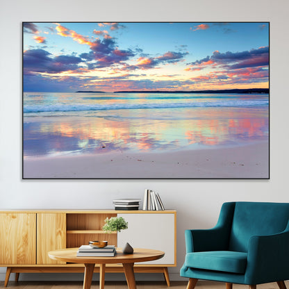 56723-SEG-FC-51X34_Oversize-Serene Sunset Beach Wall Art – Panoramic Coastal Canvas Print, Peaceful Ocean Reflection Decor for Living Room, Bedroom or Office