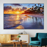 19917-SEG-FC-51X34_Oversize-Tropical Sunset Beach Wall Art – Panoramic Palm Trees and Ocean Canvas Print, Vibrant Coastal Decor for Living Room, Office or Man