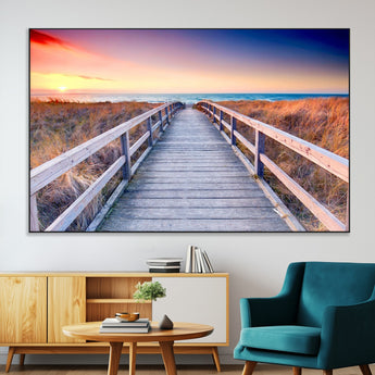 60625-SEG-FC-51X34_Oversize-Beach Boardwalk Sunrise Wall Art – Coastal Pathway to Ocean Canvas Print, Seaside Landscape Decor for Home or Office