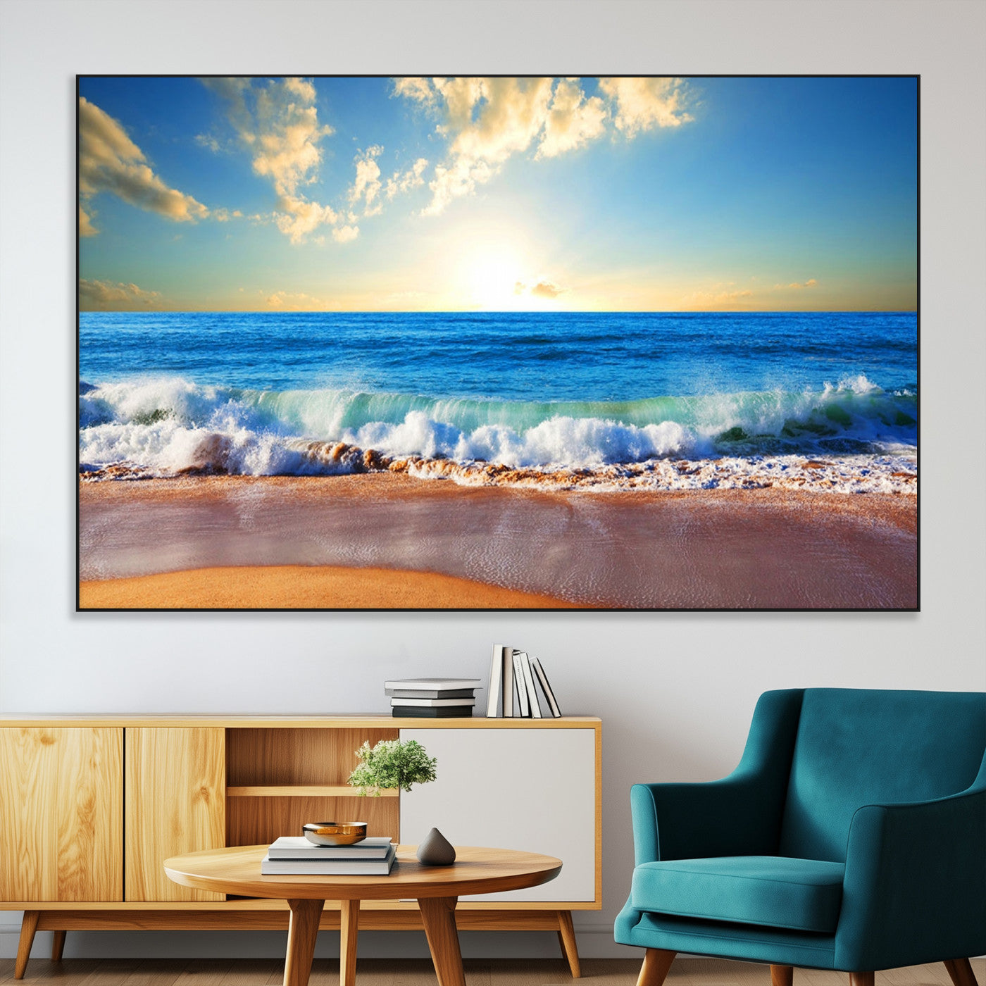 50522-SEG-FC-51X34_Oversize-Ocean Sunrise Wall Art – Peaceful Beach Waves and Golden Horizon Canvas Print, Coastal Seascape Decor for Home or Office