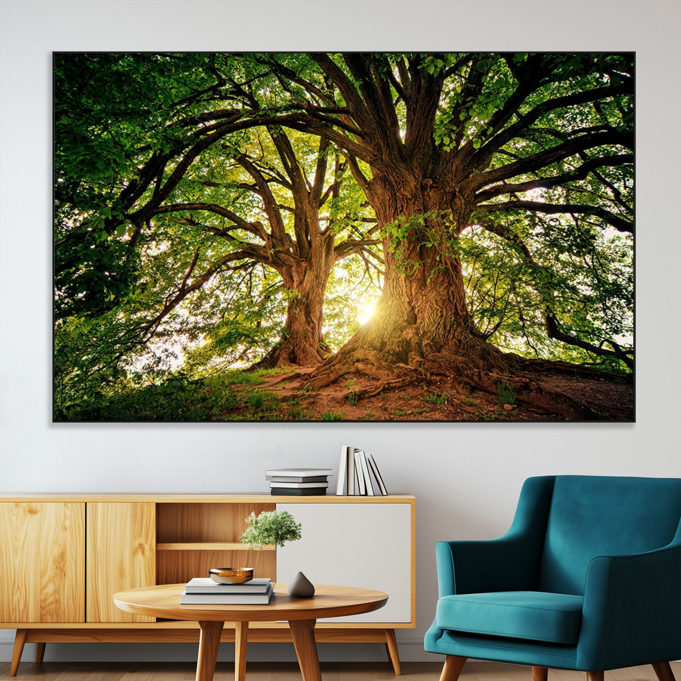 52150-MGV-CV-36X24-Majestic Tree Wall Art – Large Nature Canvas Print with Sunlight Through Branches, Rustic Forest Decor for Living Room, Bedroom or