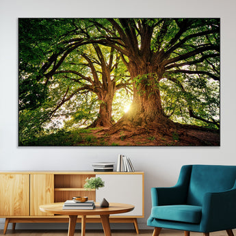 52150-MGV-CV-36X24-Majestic Tree Wall Art – Large Nature Canvas Print with Sunlight Through Branches, Rustic Forest Decor for Living Room, Bedroom or