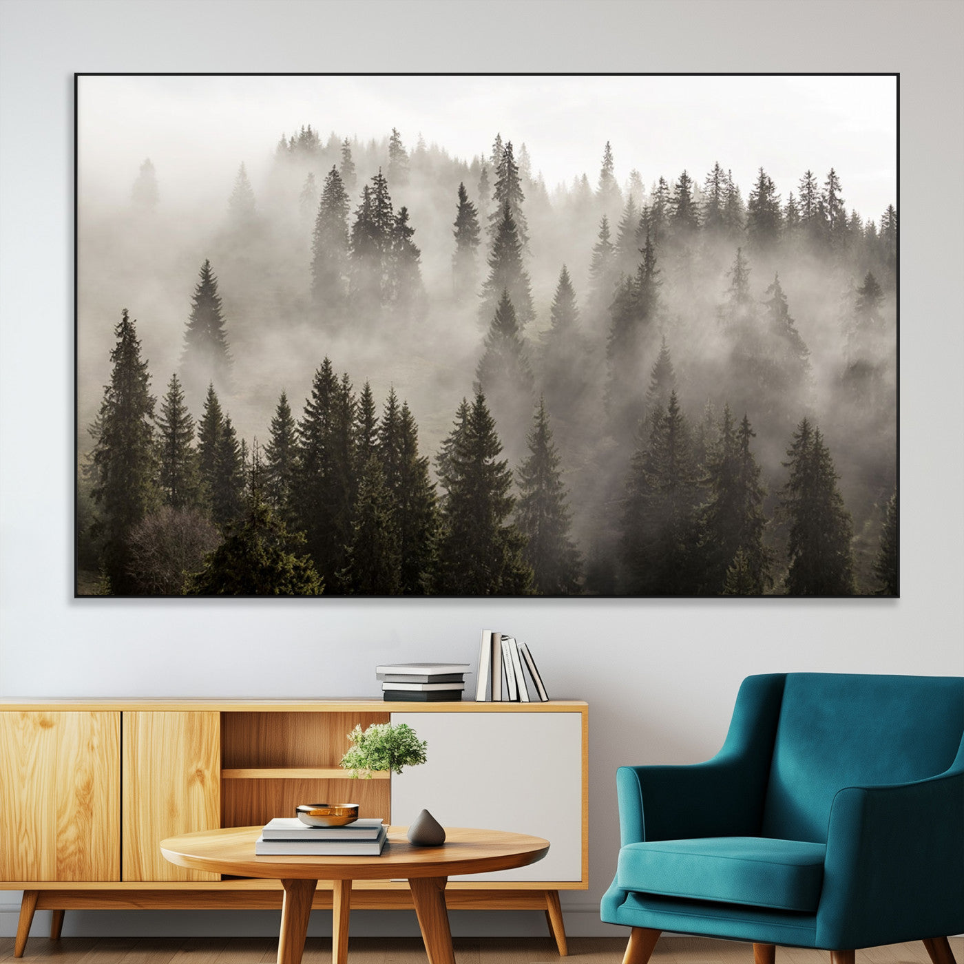 62862-SEG-FC-51X34_Oversize-Misty Forest Wall Art – Tranquil Pine Tree Canvas Print with Mountain Fog, Nature Landscape Artwork for Living Room, Bedroom, or