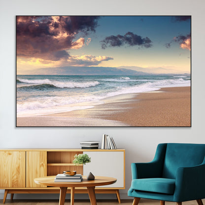 42253-SEG-FC-51X34_Oversize-Serene Beach Waves Wall Art – Tranquil Ocean Horizon Canvas Print, Coastal Seascape Decor for Living Room or Office Wall