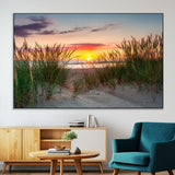 25576-SEG-FC-51X34_Oversize-Beach Grass Sunset Wall Art – Coastal Sand Dune Landscape Canvas Print, Ocean View Nature Decor for Living Room or Office Wall