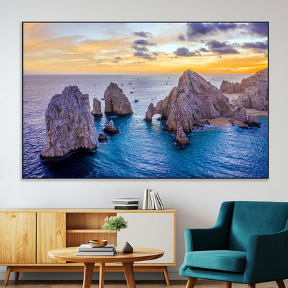 72955-SEG-FC-51X34_Oversize-Ocean Rock Formation Wall Art – Sunset Coastal Seascape Print, Beach Landscape Decor for Living Room or Office