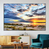 39645-SEG-FC-51X34_Oversize-Golden Beach Sunset Wall Art – Serene Ocean Horizon Canvas Print, Coastal Nature Landscape Decor for Living Room, Bedroom or
