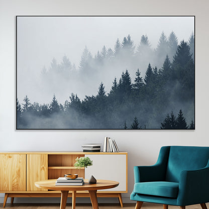 23671-SEG-FC-51X34_Oversize-Misty Forest Wall Art – Serene Foggy Pine Trees Landscape Canvas Print, Tranquil Nature Decor for Living Room, Bedroom or Office