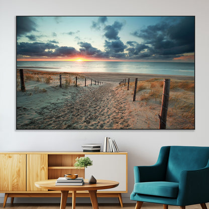 25788-SEG-FC-51X34_Oversize-Sunset Beach Path Wall Art – Scenic Coastal Dunes and Ocean Canvas Print, Tranquil Seaside Landscape Decor for Living Room or