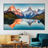 88453-SEG-FC-51X34_Oversize-Mountain Lake Wall Art – Snow-Capped Peaks Reflected in Alpine Water Canvas Print, Nature Landscape Wall Decor for Living Room or