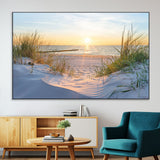 48907-SEG-FC-51X34_Oversize-Beach Sunset Wall Art – Coastal Sand Dunes and Ocean View Canvas Print, Serene Seaside Landscape Painting for Living Room, Bedroom