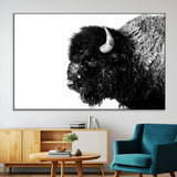 68780-MGV-CV-36X24-Bison Close-Up Wall Art – Black and White Buffalo Canvas Print, Rustic Wildlife Photography Decor for Living Room, Office, or
