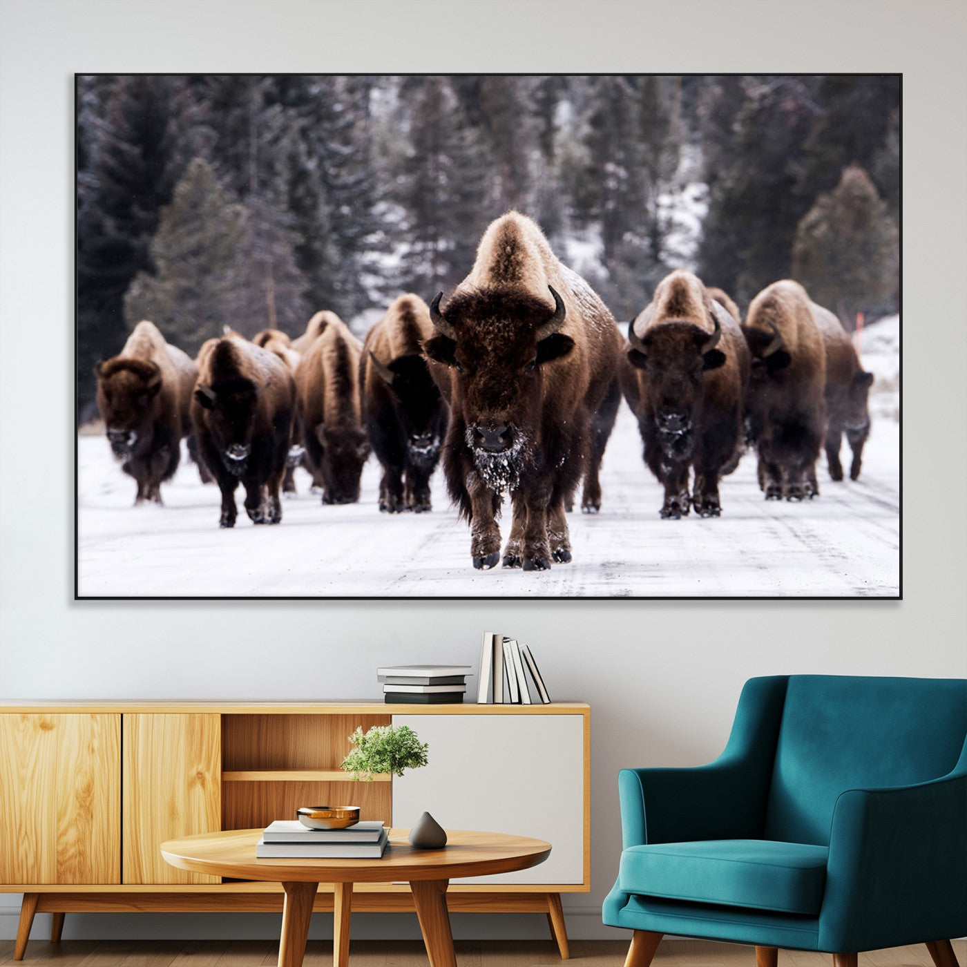 66871-SEG-FC-51X34_Oversize-Bison Herd Wall Art – Wildlife Buffalo Canvas Print, Rustic Western Nature Photography Decor for Living Room, Office, Cabin, or
