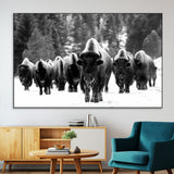 62434-MGV-CV-36X24-Bison Herd Wall Art – Majestic Black and White Buffalo Canvas Print, Wildlife Nature Photography Decor for Living Room, Office or