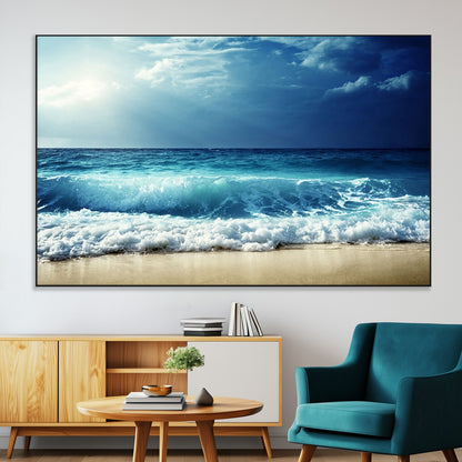 84116-SEG-FC-51X34_Oversize-Ocean Wave Wall Art – Blue Sea and Beach Canvas Print, Coastal Seascape Photography Artwork for Living Room, Bedroom, or Office