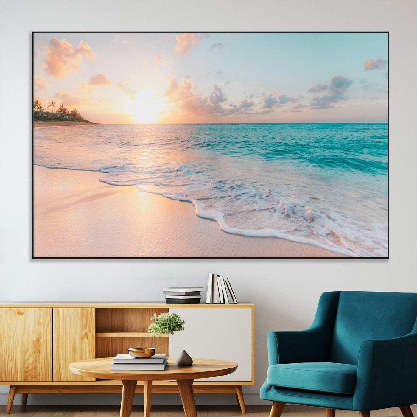89767-MGV-CV-36X24-Ocean Sunset Wall Art – Serene Beach Canvas Print with Pastel Sky and Waves, Coastal Seascape Artwork for Bedroom, Living Room, or