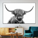 10123-SEG-FC-51X34_Oversize-Black and White Highland Cow Wall Art – Modern Farmhouse Animal Print, Rustic Scottish Bull Canvas Decor for Living Room, Bedroom,