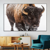 65605-SEG-FC-51X34_Oversize-Snow Bison Wall Art – Close Up Buffalo Canvas Print, Rustic Western Wildlife Photography, Farmhouse Cabin Lodge Decor for Living