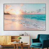 36554-SEG-FC-51X34_Oversize-Tropical Beach Sunset Wall Art – Ocean Waves and Palm Canvas Print, Coastal Seascape Photography Decor for Living Room, Bedroom,