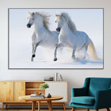 80145-SEG-FC-51X34_Oversize-White Horses Running Snow Wall Art – Majestic Equine Canvas Print, Winter Nature Photography Decor for Living Room, Office,
