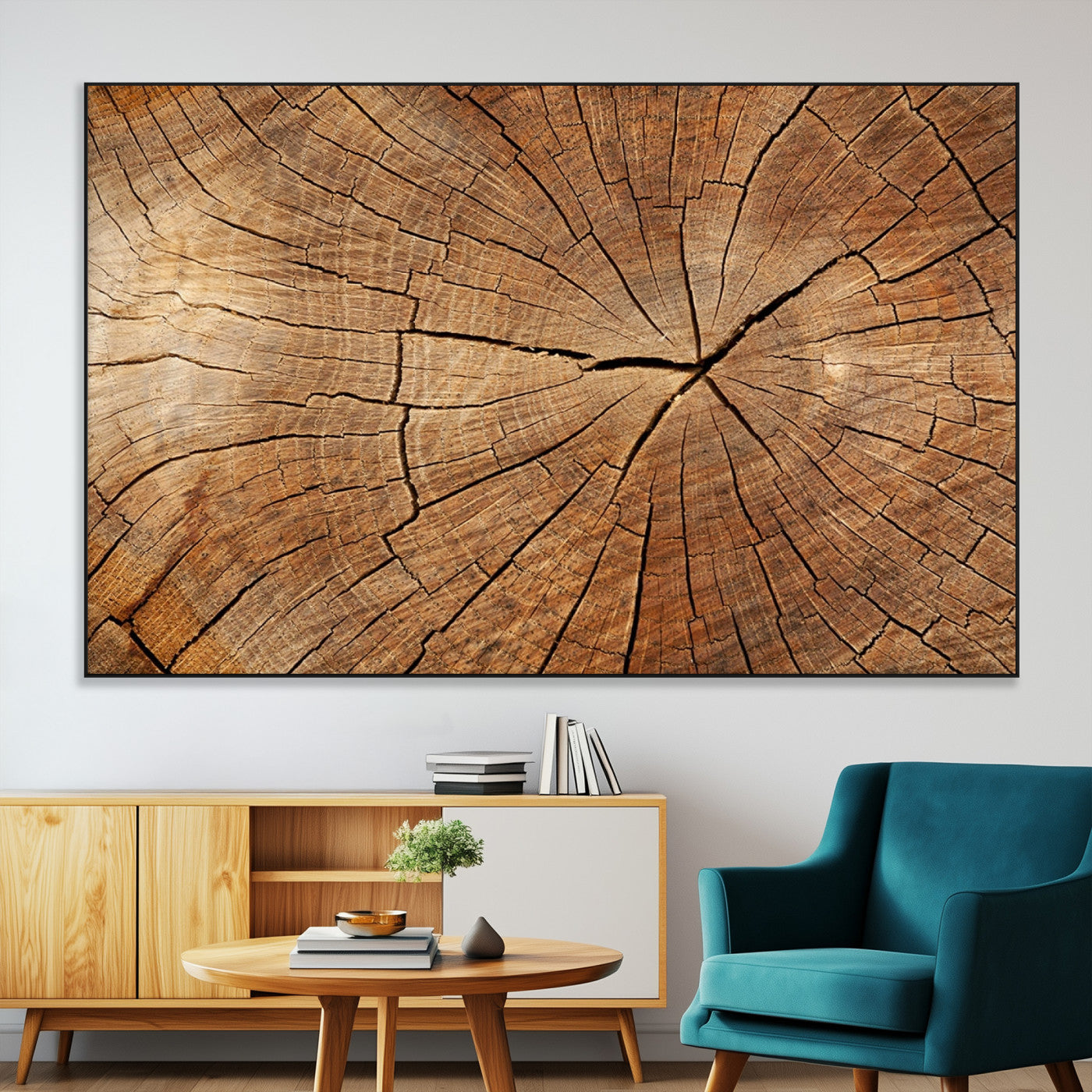 61710-SEG-FC-51X34_Oversize-Tree Rings Wall Art – Rustic Wood Grain Canvas Print of Tree Trunk Cross Section, Nature Inspired Decor for Cabin, Office, Living