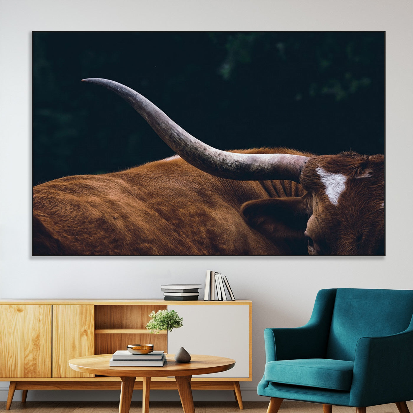 55197-SEG-FC-51X34_Oversize-Texas Longhorn Wall Art – Rustic Western Bull Horn Canvas Print and Farmhouse Country Animal Decor for Living Room, Office or