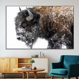 24304-SEG-FC-51X34_Oversize-Bison Wall Art Canvas Print, Framed Winter Bison Art Picture Print, Snowy Buffalo Perfect Rustic Farmhouse Decor Artwork