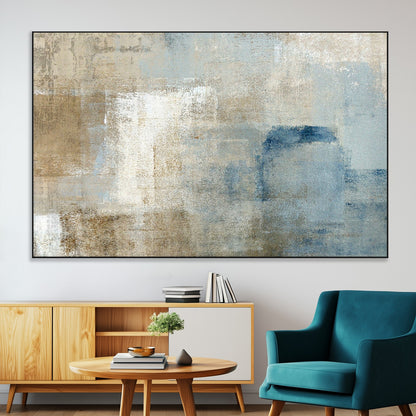38126-SEG-FC-51X34_Oversize-Neutral Abstract Wall Art – Modern Beige and Blue Canvas Print and Minimalist Textured Painting for Living Room, Bedroom or Office