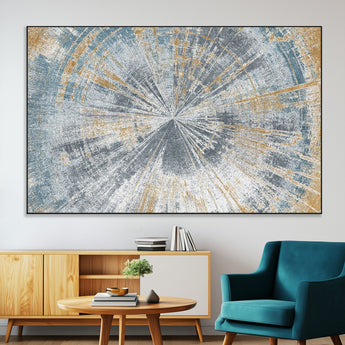 17631-SEG-FC-51X34_Oversize-Radiant Burst Wall Art – Abstract Sunburst Canvas Print in Blue and Gold, Modern Geometric Painting for Living Room, Office or