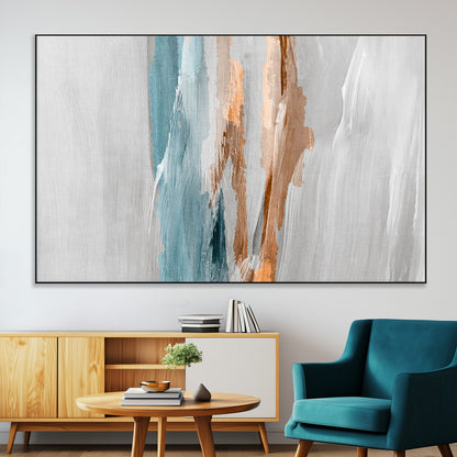 66154-SEG-FC-51X34_Oversize-Abstract Brushstroke Wall Art – Modern Teal and Gold Canvas Print, Minimalist Contemporary Painting for Living Room, Bedroom, or