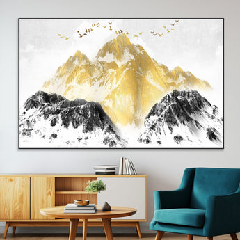 37733-SEG-FC-51X34_Oversize-Golden Mountain Wall Art – Modern Abstract Landscape Canvas Print with Birds, Luxury Nature Decor for Living Room, Bedroom, or