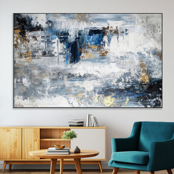 59716-MGV-CV-36X24-Abstract Blue and Gold Wall Art – Modern Textured Canvas Print, Contemporary Painting for Living Room, Bedroom, or Office Decor