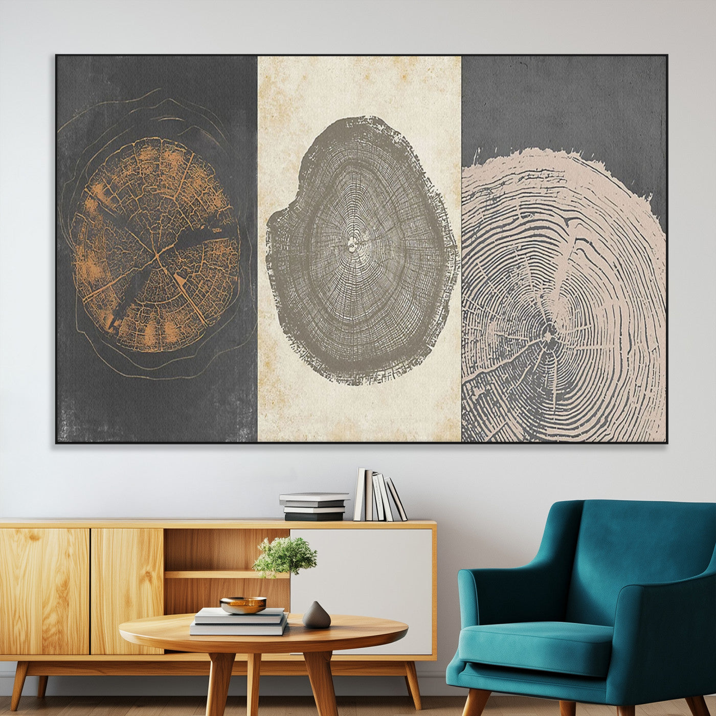 80725-MGV-CV-36X24-Wood Tree Rings Wall Art Canvas Print, Framed Tree Rings Art Picture Print, Abstract Tree Rings Perfect Modern Boho Decor Artwork