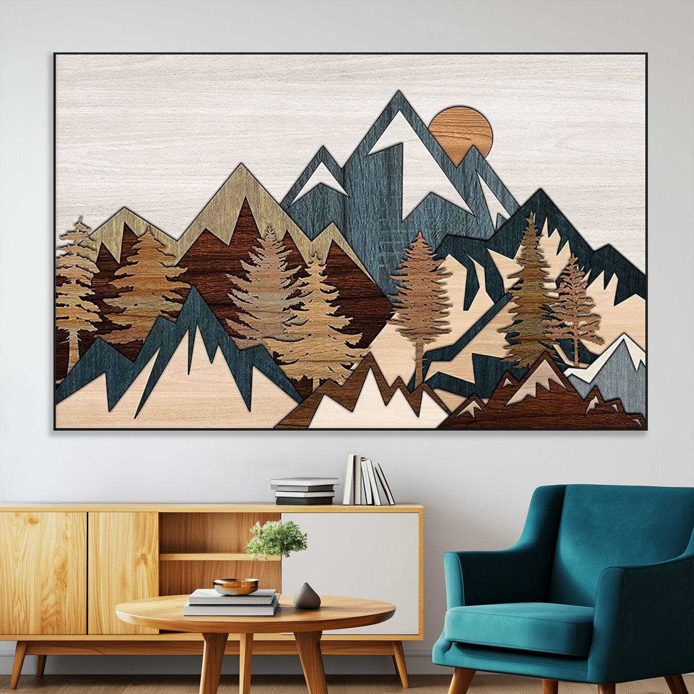67950-SEG-FC-51X34_Oversize-Modern Wood Wall Art Canvas Print, Framed Mountain Range Art Picture Print, Wood Mountain Range Perfect Rustic Decor Artwork