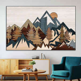 67950-SEG-FC-51X34_Oversize-Modern Wood Wall Art Canvas Print, Framed Mountain Range Art Picture Print, Wood Mountain Range Perfect Rustic Decor Artwork
