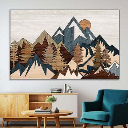 67950-SEG-FC-51X34_Oversize-Modern Wood Wall Art Canvas Print, Framed Mountain Range Art Picture Print, Wood Mountain Range Perfect Rustic Decor Artwork